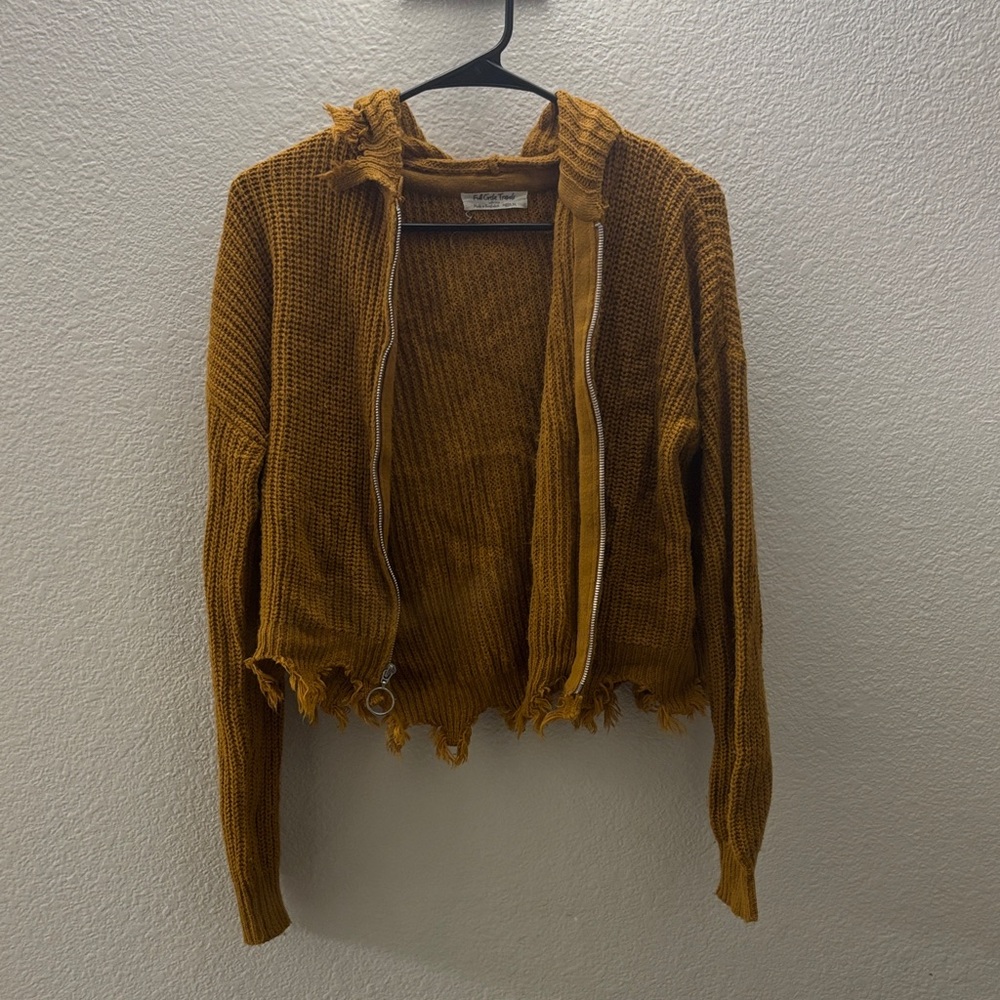 Stylish Mustard Frayed Cardigan - Picture 1 of 1